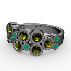 Karma Yüzük - Peridot ve kök zümrüt 925 ayar siyah rodyum kaplama gümüş yüzük #17r570v