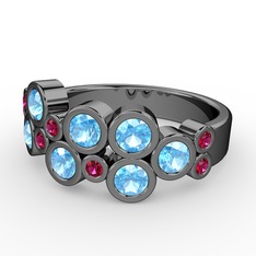 Karma Yüzük - Akuamarin ve rodolit garnet 925 ayar siyah rodyum kaplama gümüş yüzük #17vg2ac