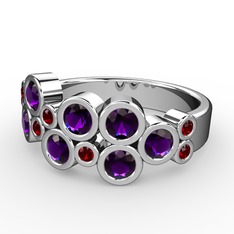 Karma Yüzük - Ametist ve garnet 18 ayar beyaz altın yüzük #184yjit
