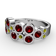 Garnet ve peridot 18 ayar beyaz altın yüzük