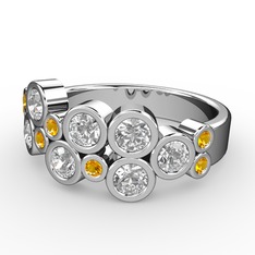 Karma Yüzük - Swarovski ve sitrin 18 ayar beyaz altın yüzük #191josg