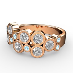 Swarovski ve akuamarin 14 ayar rose altın yüzük