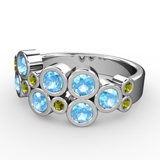 Akuamarin ve peridot 18 ayar beyaz altın yüzük