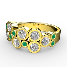 Karma Yüzük - Beyaz zirkon ve kök zümrüt 18 ayar altın yüzük #1aiaad