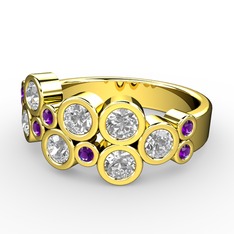 Karma Yüzük - Swarovski ve ametist 8 ayar altın yüzük #1b1gp8x