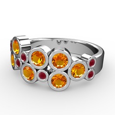 Karma Yüzük - Sitrin ve kök yakut 18 ayar beyaz altın yüzük #1bb2zd3