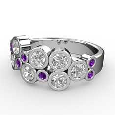 Swarovski ve ametist 14 ayar beyaz altın yüzük