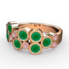 Karma Yüzük - Kök zümrüt ve pembe kuvars 18 ayar rose altın yüzük #1ctsa95
