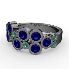 Karma Yüzük - Lab safir ve yeşil kuvars 925 ayar siyah rodyum kaplama gümüş yüzük #1d7e707