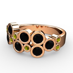 Karma Yüzük - Siyah zirkon ve peridot 18 ayar rose altın yüzük #1e3sapx