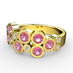 Karma Yüzük - Pembe kuvars ve beyaz zirkon 8 ayar altın yüzük #1ed4u1g