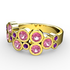 Karma Yüzük - Pembe kuvars ve ametist 14 ayar altın yüzük #1fhiekg