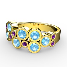 Karma Yüzük - Akuamarin ve ametist 14 ayar altın yüzük #1gl47ir