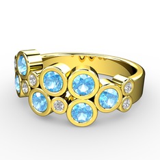 Karma Yüzük - Akuamarin ve beyaz zirkon 14 ayar altın yüzük #1hsv008