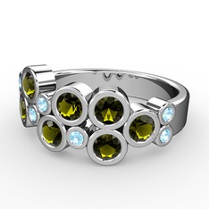 Peridot ve akuamarin 8 ayar beyaz altın yüzük