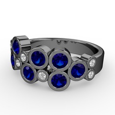 Karma Yüzük - Lab safir ve beyaz zirkon 925 ayar siyah rodyum kaplama gümüş yüzük #1i5x9jz