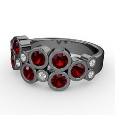 Karma Yüzük - Garnet ve beyaz zirkon 925 ayar siyah rodyum kaplama gümüş yüzük #1ih2y9i