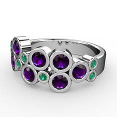 Karma Yüzük - Ametist ve yeşil kuvars 14 ayar beyaz altın yüzük #1ipvp63
