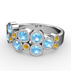 Karma Yüzük - Akuamarin ve sitrin 18 ayar beyaz altın yüzük #1izs64t