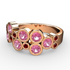 Karma Yüzük - Pembe kuvars ve garnet 925 ayar rose altın kaplama gümüş yüzük #1j2ymvi