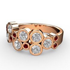 Beyaz zirkon ve garnet 8 ayar rose altın yüzük
