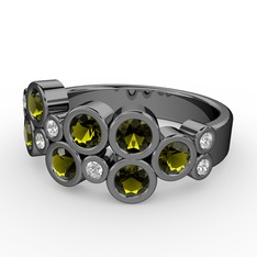 Karma Yüzük - Peridot ve beyaz zirkon 925 ayar siyah rodyum kaplama gümüş yüzük #1kd6bll