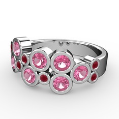 Karma Yüzük - Pembe kuvars ve kök yakut 18 ayar beyaz altın yüzük #1ko1dd9