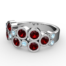 Garnet ve akuamarin 8 ayar beyaz altın yüzük