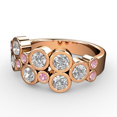 Karma Yüzük - Swarovski ve pembe kuvars 18 ayar rose altın yüzük #1kvln0t