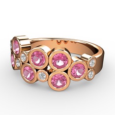 Karma Yüzük - Pembe kuvars ve swarovski 14 ayar rose altın yüzük #1kxwx36