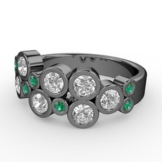 Swarovski ve yeşil kuvars 925 ayar siyah rodyum kaplama gümüş yüzük