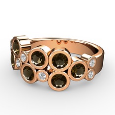 Dumanlı kuvars ve swarovski 925 ayar rose altın kaplama gümüş yüzük