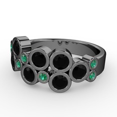 Karma Yüzük - Siyah zirkon ve yeşil kuvars 925 ayar siyah rodyum kaplama gümüş yüzük #1myv8vb