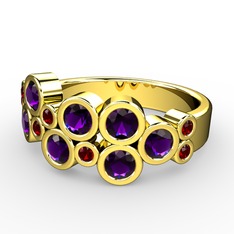 Karma Yüzük - Ametist ve garnet 925 ayar altın kaplama gümüş yüzük #1n3ch9v