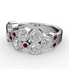 Swarovski ve garnet 8 ayar beyaz altın yüzük
