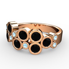 Karma Yüzük - Siyah zirkon ve akuamarin 8 ayar rose altın yüzük #1ogrirl