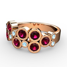 Rodolit garnet ve akuamarin 8 ayar rose altın yüzük