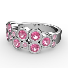 Karma Yüzük - Pembe kuvars 18 ayar beyaz altın yüzük #1oxey4l