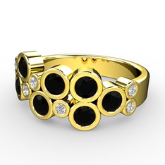 Siyah zirkon ve swarovski 18 ayar altın yüzük