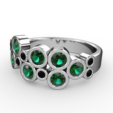 Karma Yüzük - Yeşil kuvars ve siyah zirkon 18 ayar beyaz altın yüzük #1q0ky2u