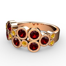 Garnet ve sitrin 14 ayar rose altın yüzük