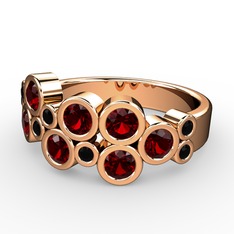 Garnet ve siyah zirkon 8 ayar rose altın yüzük