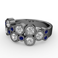 Karma Yüzük - Swarovski ve lab safir 925 ayar siyah rodyum kaplama gümüş yüzük #1r7smv6