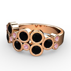 Karma Yüzük - Siyah zirkon ve pembe kuvars 925 ayar rose altın kaplama gümüş yüzük #1r7x7bx