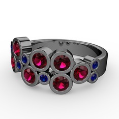 Karma Yüzük - Rodolit garnet ve lab safir 925 ayar siyah rodyum kaplama gümüş yüzük #1rggiaz