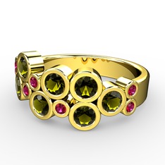 Peridot ve rodolit garnet 8 ayar altın yüzük