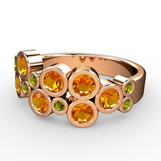 Sitrin ve peridot 14 ayar rose altın yüzük