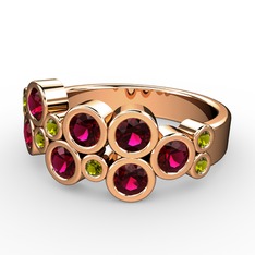 Rodolit garnet ve peridot 14 ayar rose altın yüzük