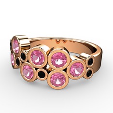 Karma Yüzük - Pembe kuvars ve siyah zirkon 8 ayar rose altın yüzük #1rkjjd5