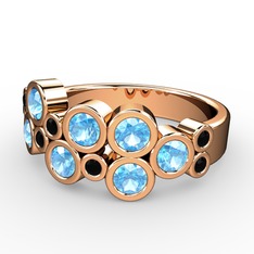 Karma Yüzük - Akuamarin ve siyah zirkon 925 ayar rose altın kaplama gümüş yüzük #1ry4hhf